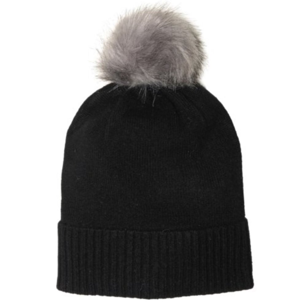 Black Cashmere Slouchy Beanie Hat